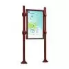 Panneau pour affichage extérieur sur pieds avec vitrine double face aspect corten modèle agora