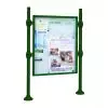 Panneau d'affichage libre avec vitrine double face sur poteaux modèle city vert format paysage