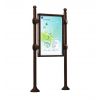 Panneau d'affichage libre sur poteaux boules avec vitrine double face marron