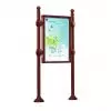 Panneau d'affichage libre sur poteaux boules avec vitrine double face marron