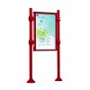 Panneau d'affichages sur poteaux avec vitrine double face rouge pourpre modèle inox brossé