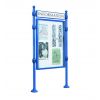 Panneau d'affichage avec vitrine simple face et bandeau sur poteaux boules bleu format portrait
