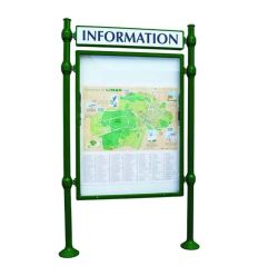 Panneau d'affichage avec vitrine double face et bandeau modèle agora vert 24 A4 format portrait
