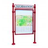 Panneau d'affichage avec vitrine double face et bandeau agora rouge pourpre 24 A4 format portrait