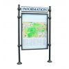 Panneau d'affichage avec vitrine double face et bandeau modèle agora gris procity format portrait 24 A4