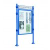 Panneau avec vitrine double face et bandeau sur pieds modèle agora bleu format portrait 12 feuilles A4