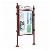 Panneau avec vitrine double face et bandeau sur poteaux boules format portrait 12 ou 24A4 corten
