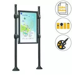 Panneau d'affichage avec vitrine simple face sur pieds 12 ou 24 A4