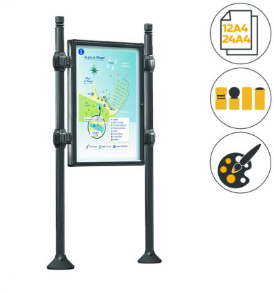Panneau d'affichage avec vitrine double face sur poteaux 12 ou 24 A4