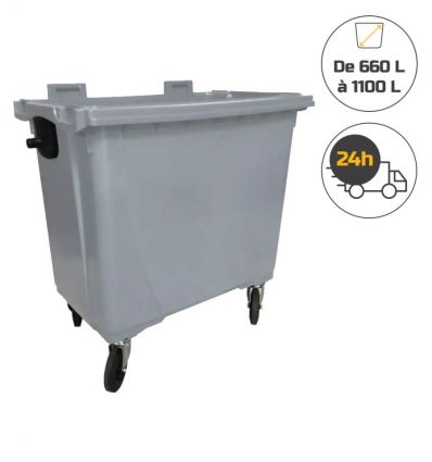 Conteneur 770 litres gris sans couvercle avec pictogramme contenances