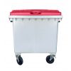 Bac poubelle 1100 litres couvercle rouge de face