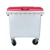 Bac poubelle 1100 litres couvercle rouge de face