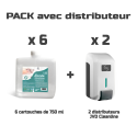 Photo : Recharge savon désinfectant pour distributeur cartouche 6 cartouches de 750 mL + 2 distributeurs