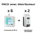 Photo : Recharge gel hydroalcoolique pour distributeur cartouche 6 cartouches de 750 mL + 2 distributeurs