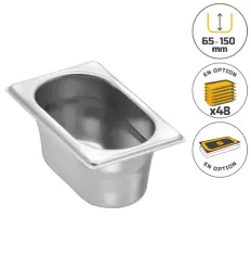 Bac gastronorme gn 1/9 en acier inoxydable