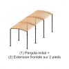 Schéma configuration pergola initiale + extension frontale sur 2 pieds