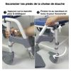 Fauteuil douche-WC à roulettes - Réglages