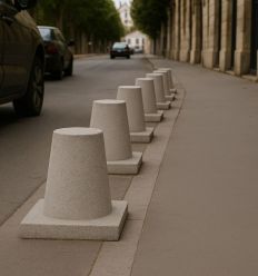 Borne anti-stationnement en béton blanc sablé environnement