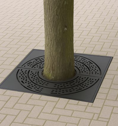 Grille d'arbre en fonte carré PMR mise en situation