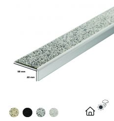 Nez de marche en alu avec minéral antidérapant de couleur grande largeur 59 x 20 mm extérieur