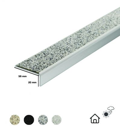 Nez de marche en alu avec minéral antidérapant de couleur grande largeur 59 x 20 mm extérieur