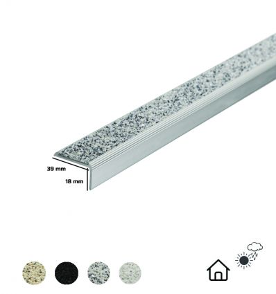 Nez de marche antidérapant rapporté en alu avec minéral 39 x 18 mm extérieur