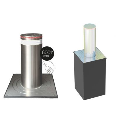 Borne escamotable automatique en inox hauteur 600 mm avec bande réfléchissante