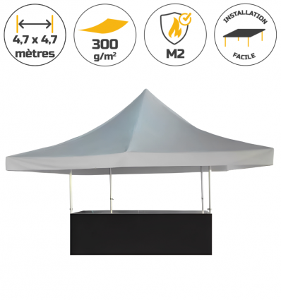 Stand buvette pliant avec comptoir en acier et jupe noire