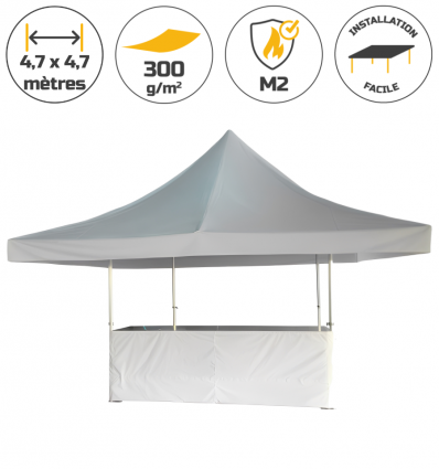 Stand buvette pliant avec comptoir en aluminium et jupe blanche