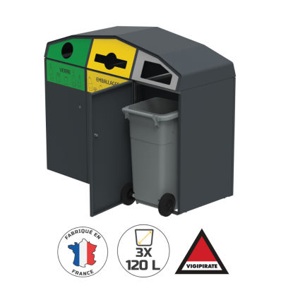 Conteneur de tri selectif 3 compartiments ouvert