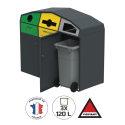 Photo : Conteneur de tri sélectif 3 compartiments Standard avec bacs roulants