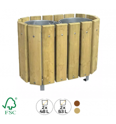 poubelle de tri selectif en bois double compartiments
