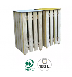 Poubelle en bois de tri sélectif 2 ou 3 flux