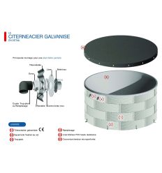 Schéma avec accessoires de la citerne incendie acier 60m3