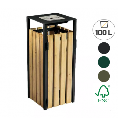 Poubelle en Bois et en Acier avec cendrier 110 litres