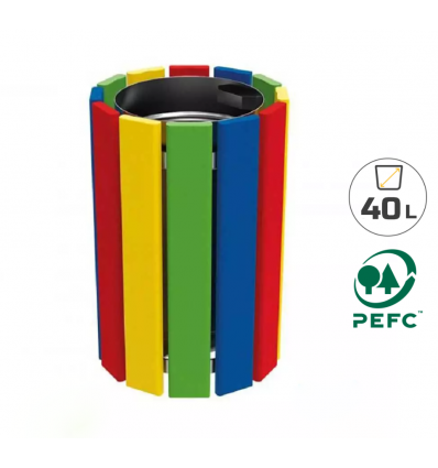 Poubelle en bois multicolore 40 litres spéciale école