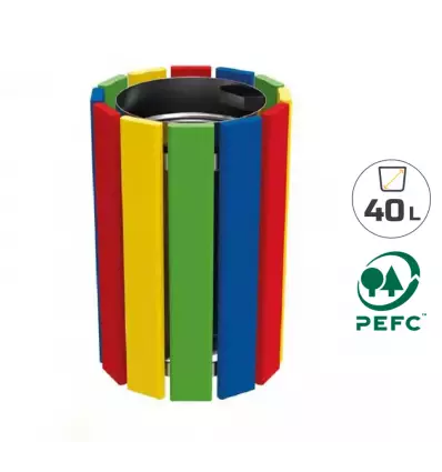 Poubelle en bois multicolore 40 litres spéciale école