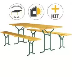 Table et bancs de brasserie pliante bois piétement arrondi ou cornière