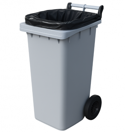 Housse conteneur noir dans un conteneur poubelle 2 roues gris