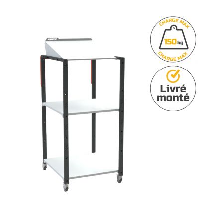 Pupitre d'atelier mobile bloc pupitre inclinable 150 kg 2 étagères