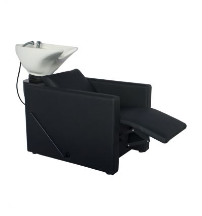 Bac à Shampoing Allongé vasque blanche Accoudoirs Carrés Repose-pieds Manuel	