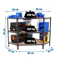 Rayonnage d'angle 3 étagères anthracite 900 x 900 x 300