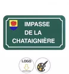 Plaque de rue aluminium couleurs au choix avec blason ou logo