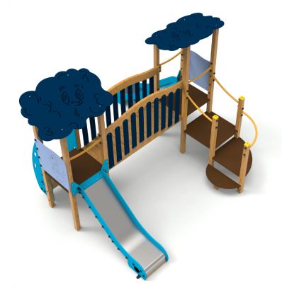 Structure de Jeux Extérieur Bois 2 toboggans Aqua