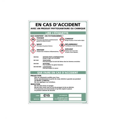 Panneaux consignes en cas d'accident produits phytosanitaires