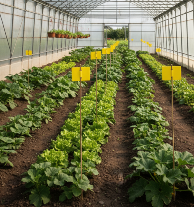 Jalon en bois avec étiquette jaune
