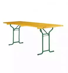 Table de brasserie pliante en bois piétement arrondi ou cornière