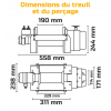 Dimensions du treuil hydraulique et du perçage