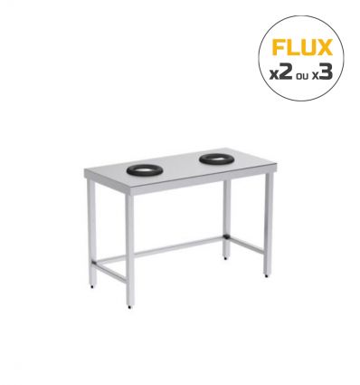 Table inox avec trou vide ordure 2 ou 3 flux
