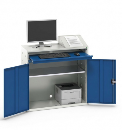 Armoire informatique double sans caisson écran aménagée RAL5010 bleu gentiane